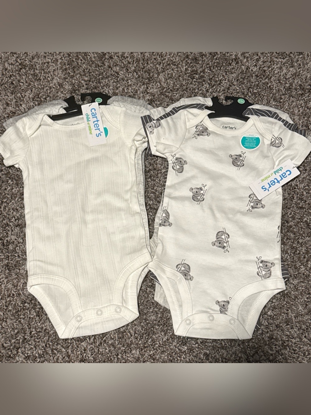 Carter’s Bodysuit 6 Pack Solid and Ribbed in White and Gray Size 6-9 Months NWT